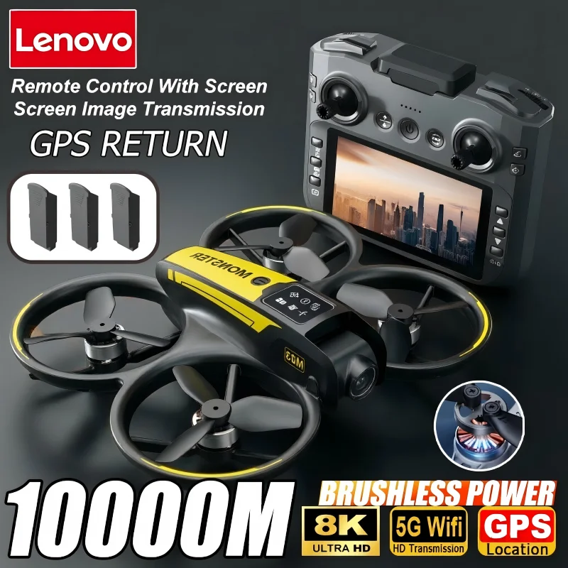 Drone Lenovo M23 HD 8K avec double caméra aérienne, photographie, vol stationnaire par flux optique, écran pliable, télécommande, moteur sans balais
