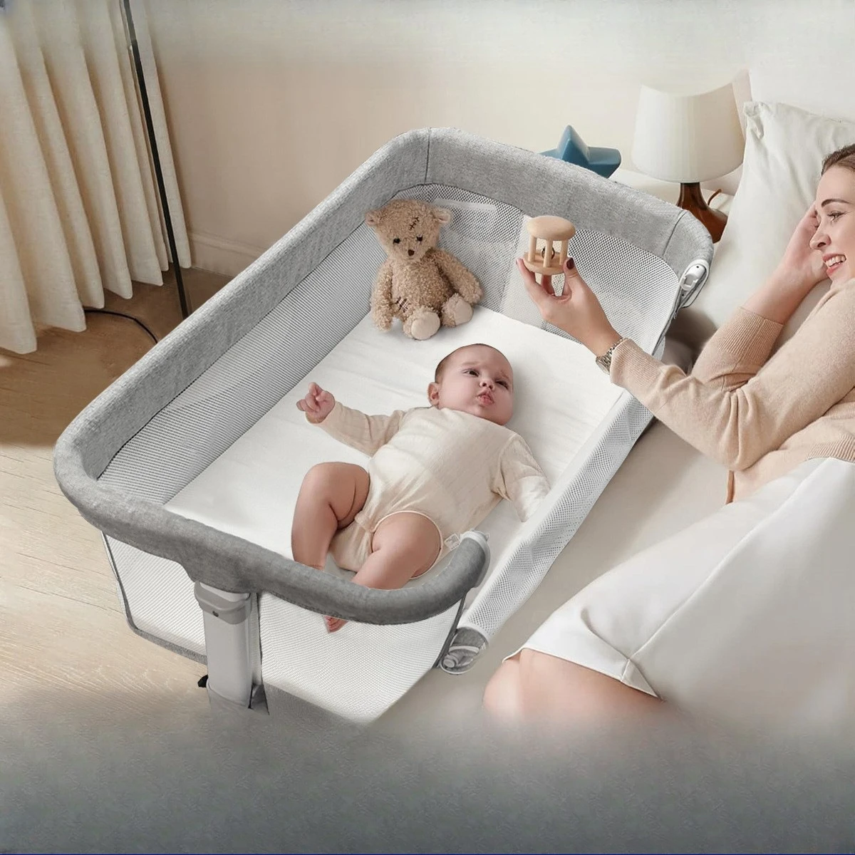 Baby splicing bed multifunctional cradle bb bed newborn splicing bed movable portable cradle folding