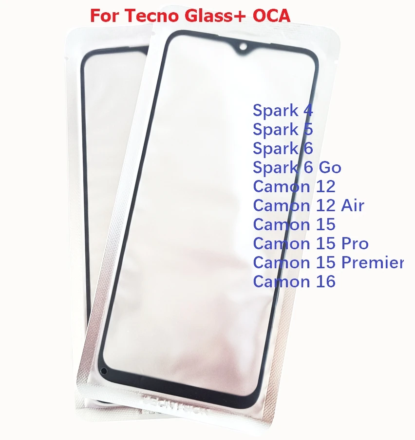 10Pcs/Lot Touch Panel LCD Front Outer Screen Glass Lens With OCA Glue Film For Tecno Pop 4 Spark 4 5 6 Camon 12 Air 15 Pro 16