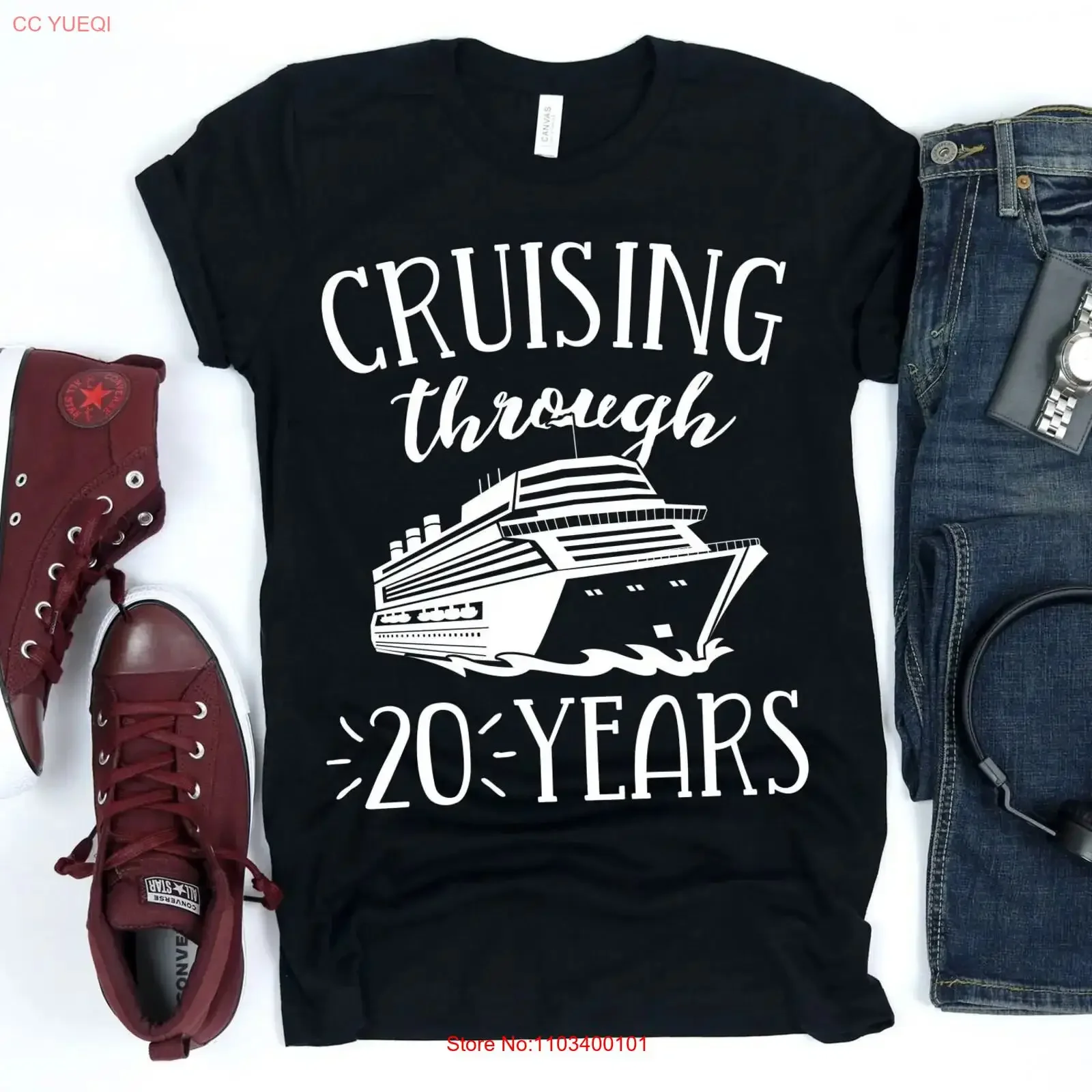 T-shirt « Croisière 20 ans » – Joyeux Anniversaire 20ème Mariage – Vintage, Délavé, Confortable, Extensible, Élégant, Légèrement Ample