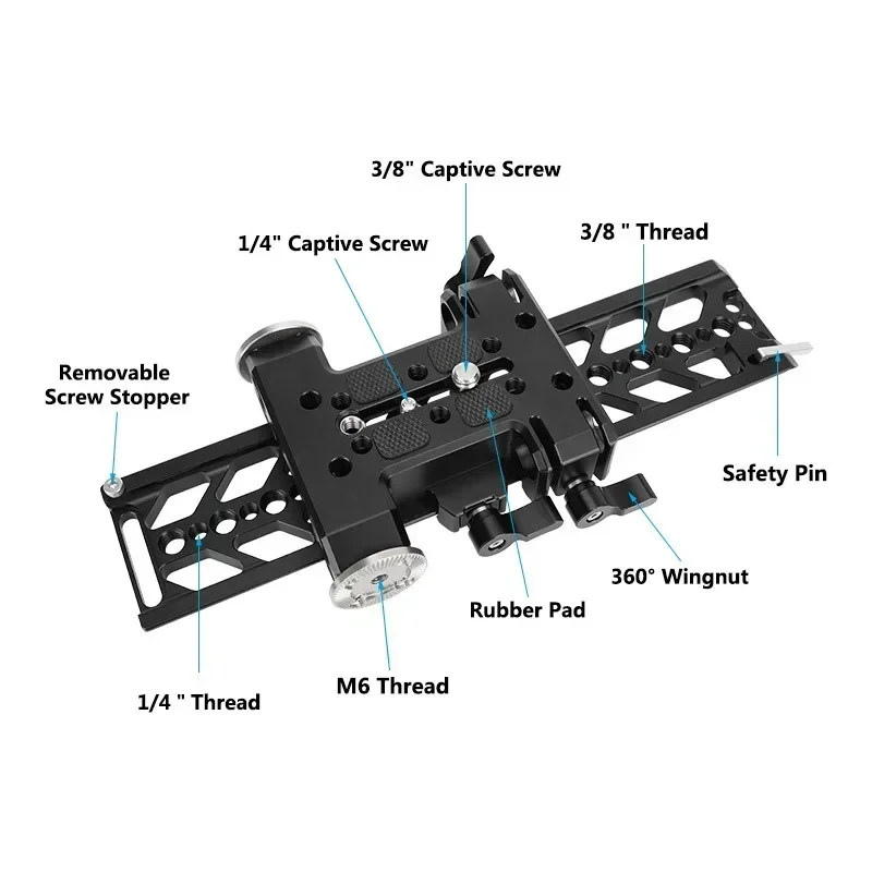 Dovetail Plate and QR Baseplate With Double 15mm Rod Adapter & ARRI Rosette Connections For DSLR Camera Tripod Head