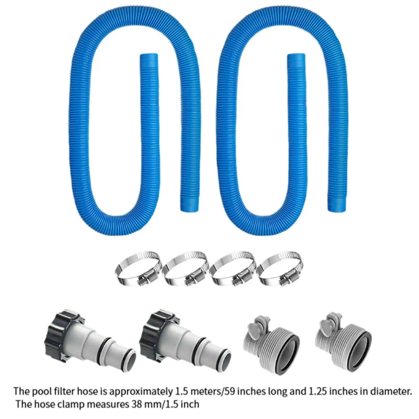 Swimming Pool Filter Hose 1.25" Diameter with Metal Clamps Pool Hoses Replacement for Above Ground Pools Garden Household