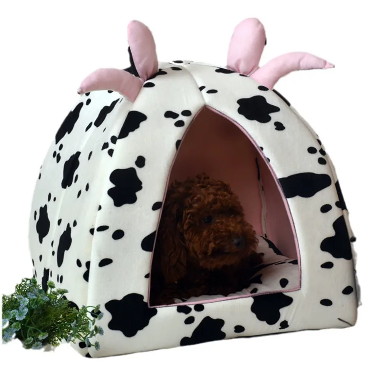 

Pet Tent Cave Bed for Cats Small Dogs Self-Warming Cow print Cat Tent Bed Cat Hut Comfortable Pet Sleeping Bed