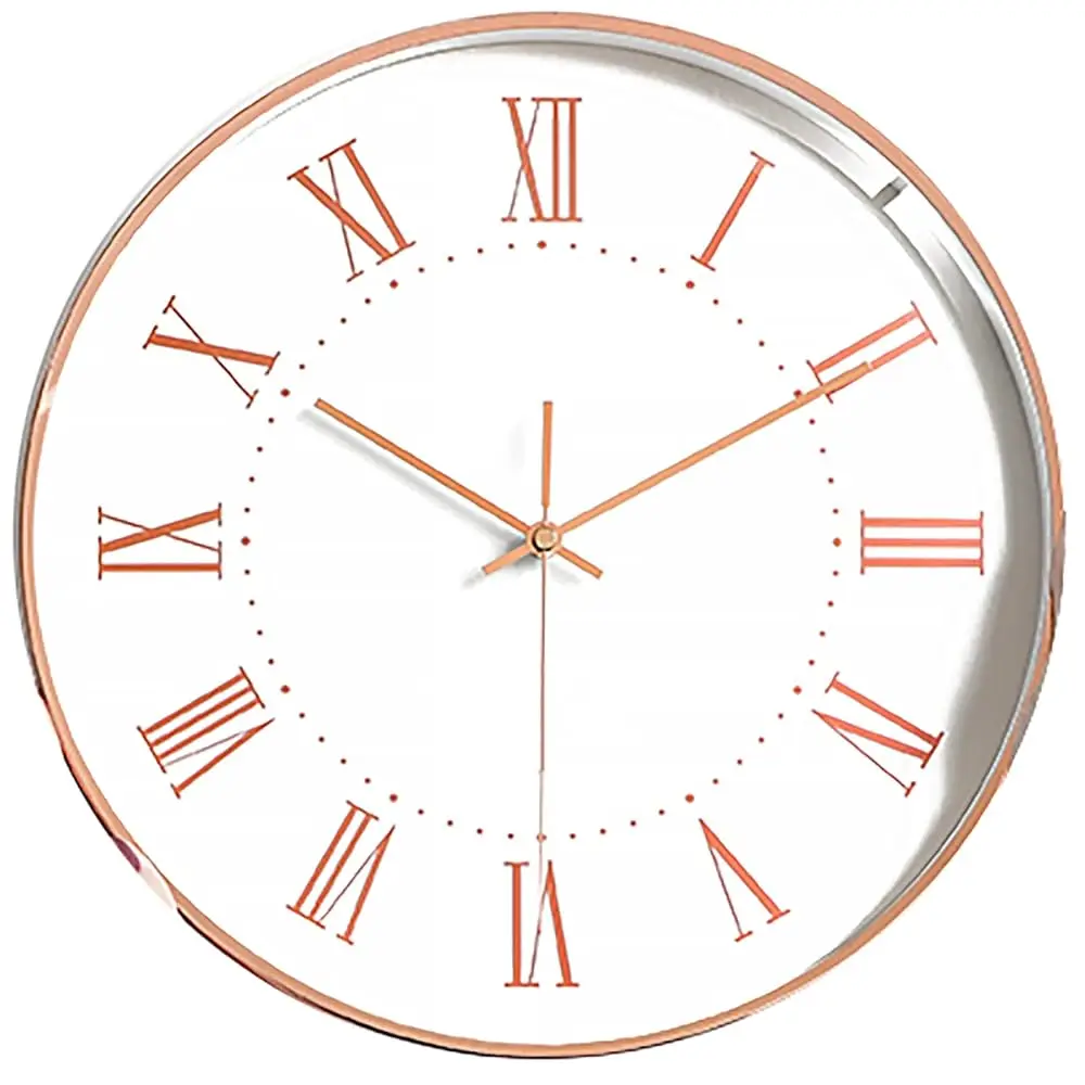 

Modern Minimalist Rose Gold On White Silent Wall Clo With Glass Top (Roman Numeral Dial)
