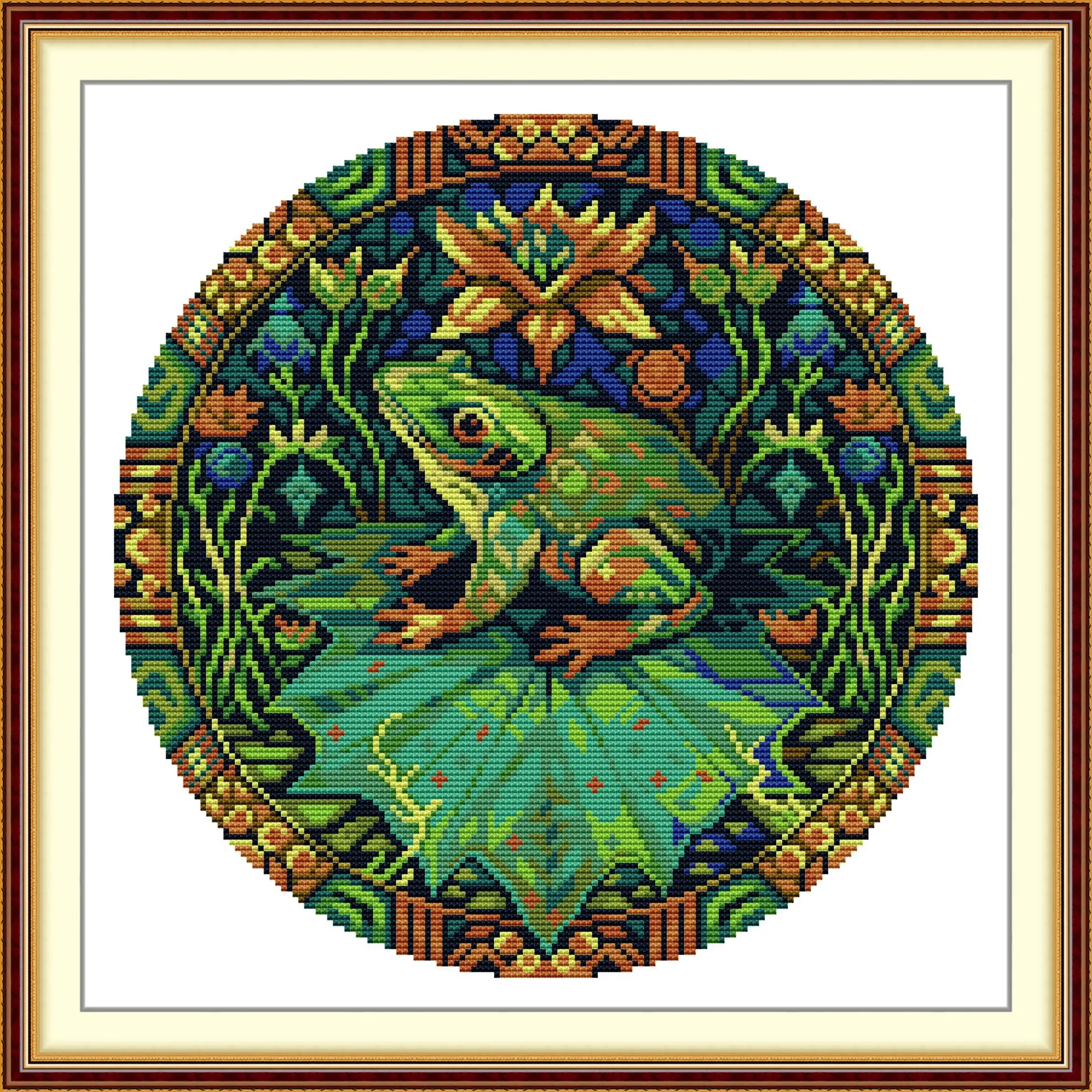 News Pre-Printed Cross Stitch Kit, Stamped Aida Fabric With DMC Threads, Embroidery Kit - Round Frog