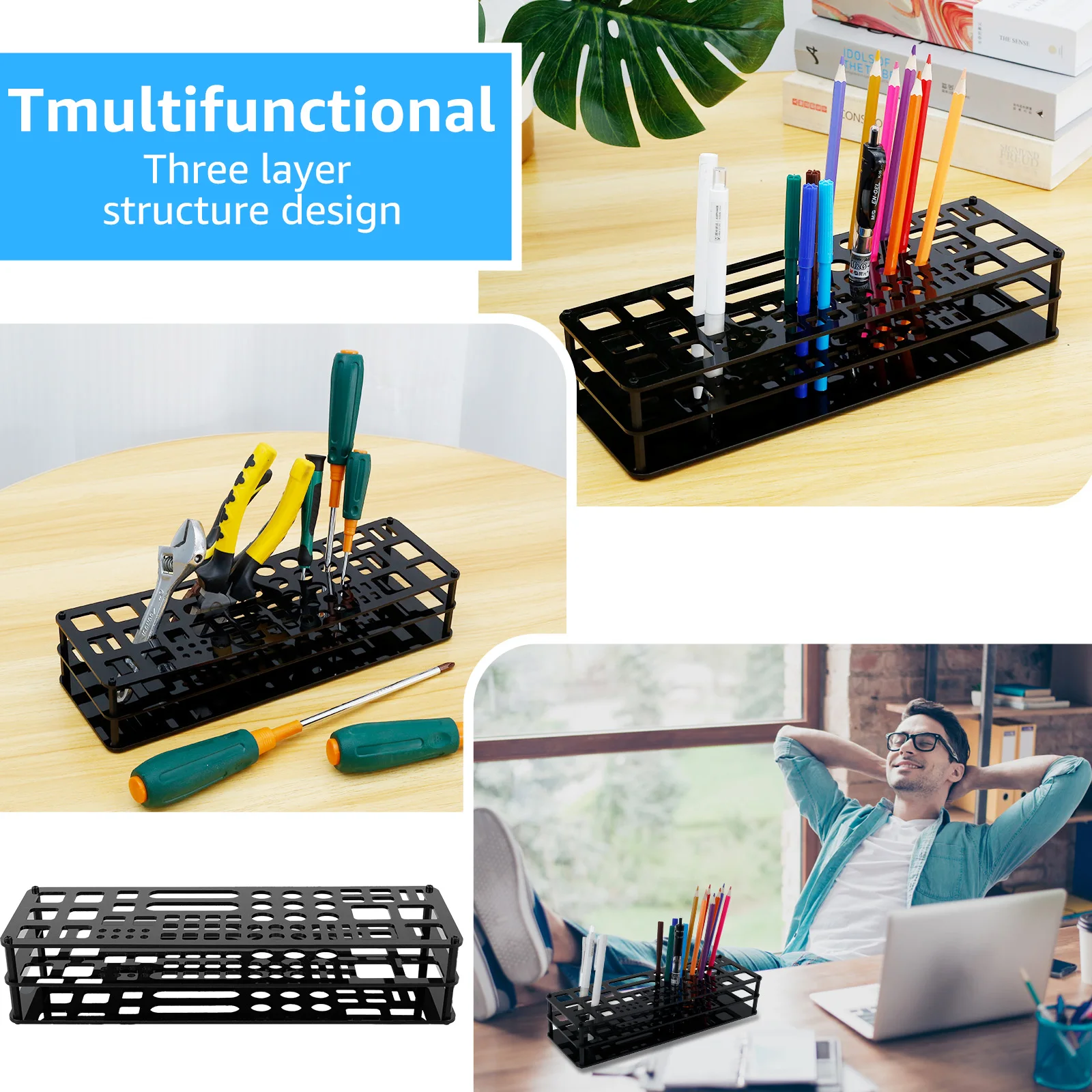 Screwdriver Tool Holder Rack Scissors Tweezer Storage Holder for Home Tool Storage Shelf Multifunc Desktop Stationery Pen Holder