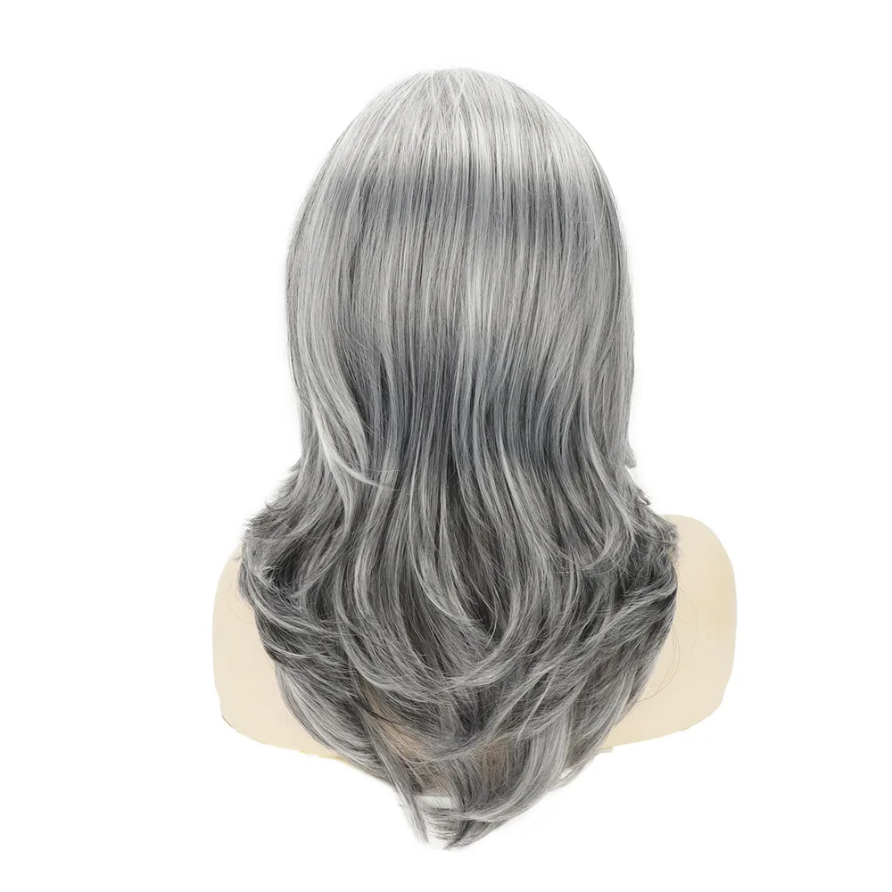 Women\'s Long Curly Synthetic Wigs Silver Gray White Natural Wave Heat Resistant Fiber Fluffy Hair Wig Daily Use Party Cosplay