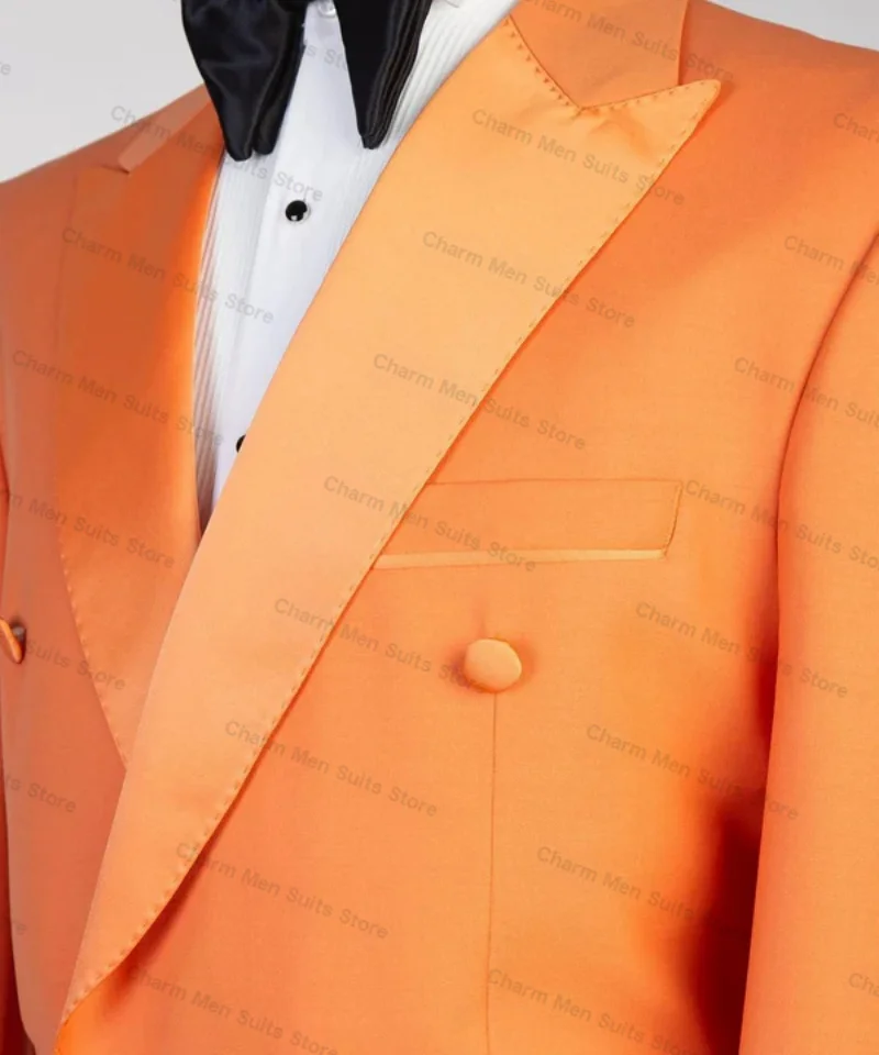 Conjunto de trajes de oficina naranja para hombre, Blazer y pantalones de algodón, esmoquin de boda para novio, chaqueta hecha a medida de graduación, abrigo de solapa de satén, 2 piezas