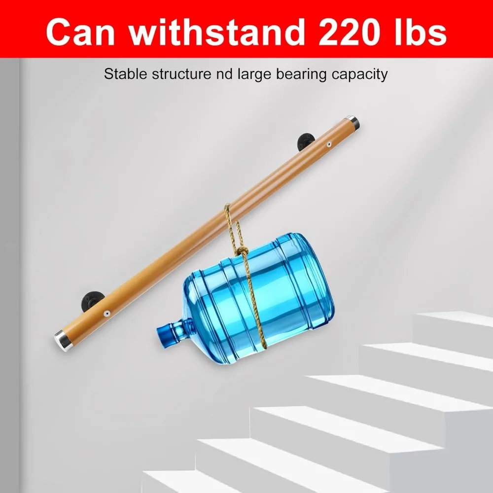 درابزين درج خشبي غير قابل للانزلاق مثبت على الحائط، درابزين داخلي وخارجي من الراتنج بطول 6.61 قدم، دعم مريح لدرج خالي من العوائق