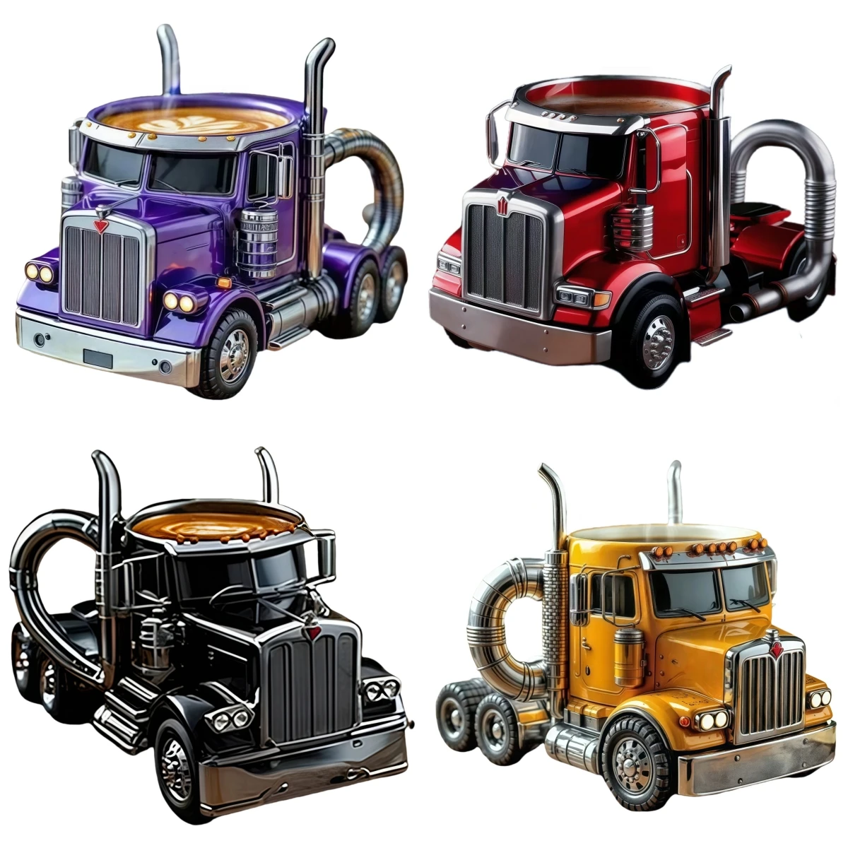 11-ounce Capacity Truck Coffee Mug Resin Stainless Steel Coffees Mugs Drink Cup Truck Shape Water Cups Desktop Ornament Gifts