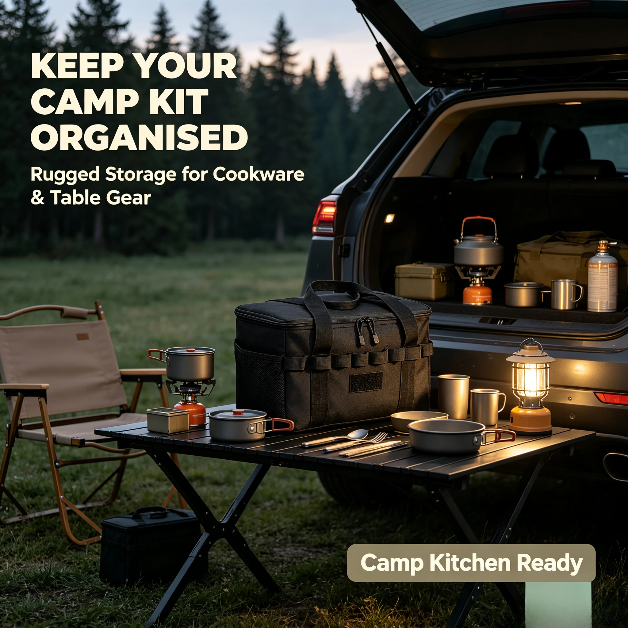 Large Capacity Camping Storage Bag Portable Tactical Organizer for Gas Stove Canister Cookware Picnic Outdoor Travel Gear