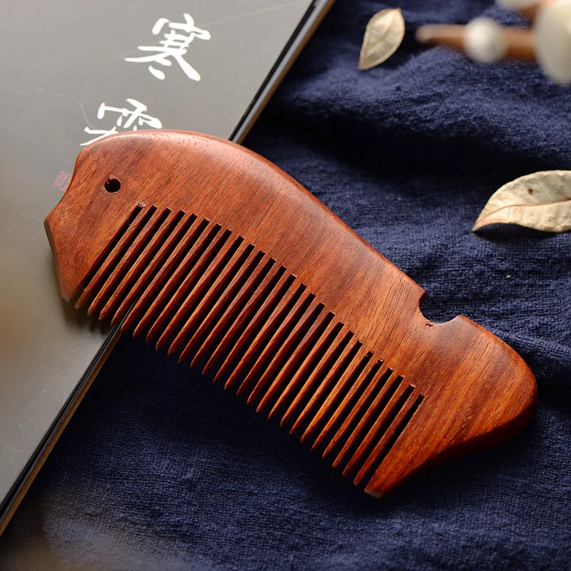 Red Sandalwood African Pterocarpus Santalinus Old Materials Wood Comb Anti-Static Massage Comb Lettering Personality