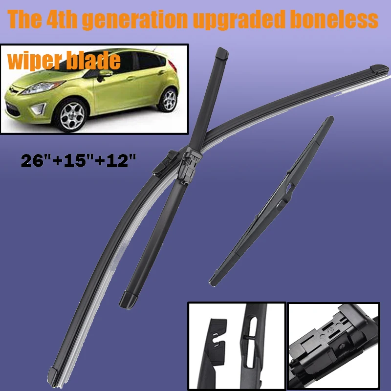 

Wiper Front & Rear Wiper Blades Set For Ford Fiesta 7 2008 - 2016 Windshield Windscreen Window Brushes 26"+15"+12"
