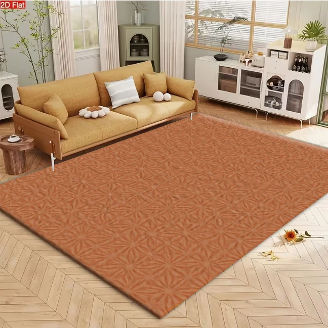 Terracotta Orange Subtle Star-Shaped Repeating Texture carpet flooring, Simple Boho Solid Tone Area Rug for Living Room Bedroom Home Interior
