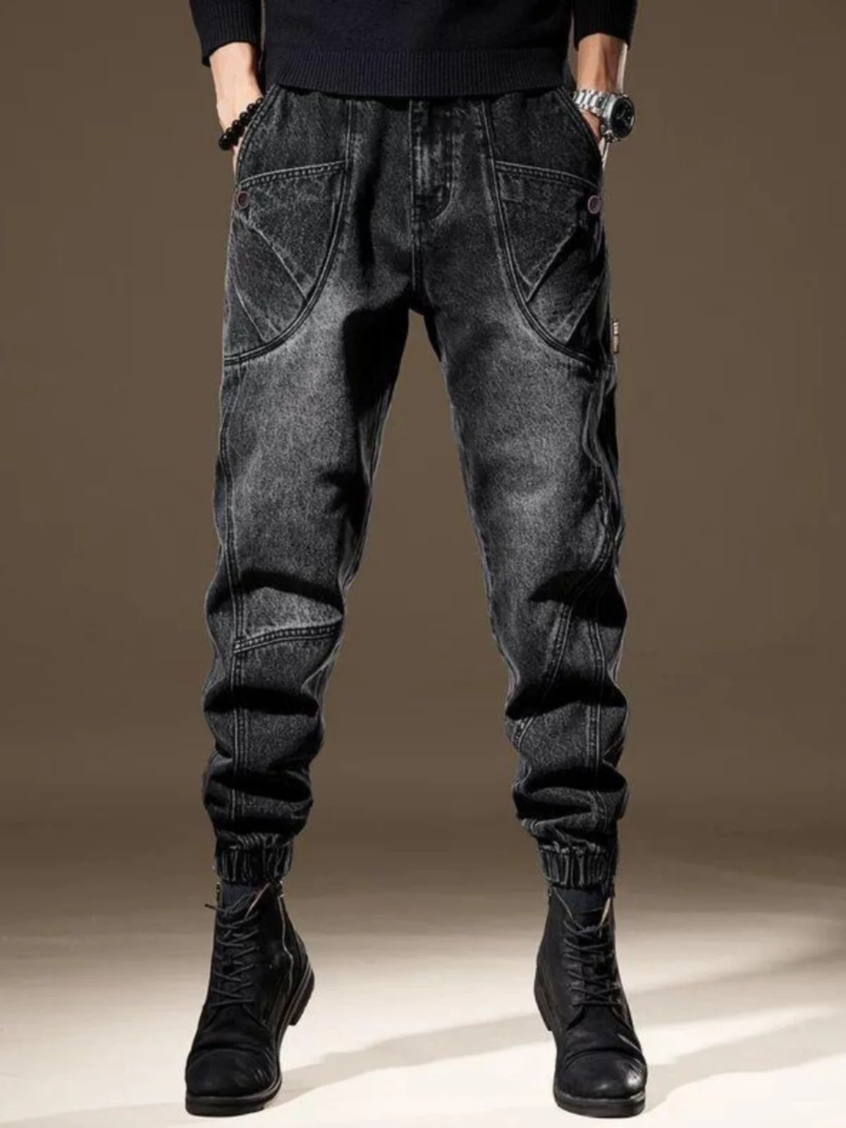 

Ретро-джинсы для мотоциклистов в американском стиле, мужские, модные, свободного кроя, больших размеров, высококачественные рабочие брюки, повседневные, с отворотами