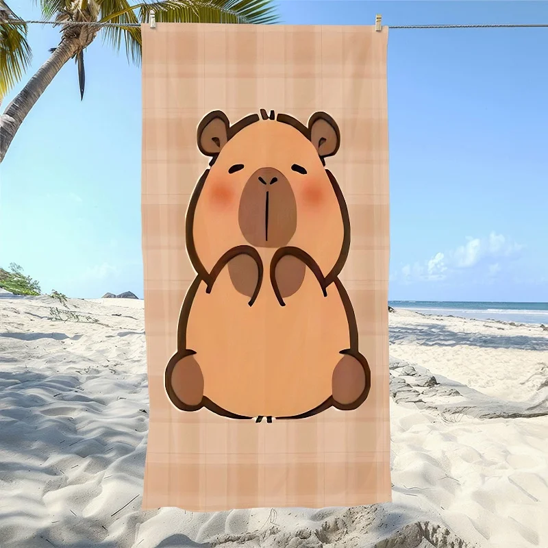 Newest Beach Towel Rainbow Wave Cute Capybara Daisy Cartoon All Over Print Beach Towel Pool Bath Towel view 4
