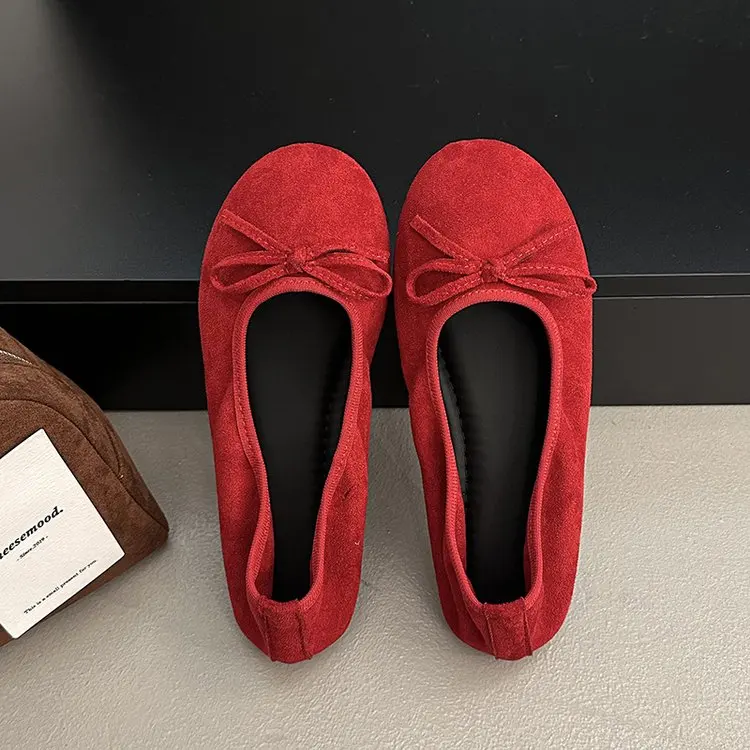 Large Suede Round Toe Single Shoe for Women, 2026 Autumn New Item, Shallow Mouth Flat Bottom Casual Shoes, Flat Bottom Shoes