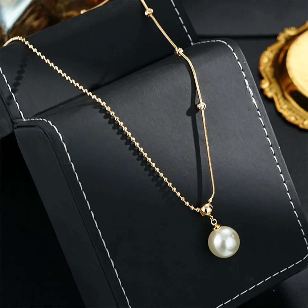 

Vintage fashion classic 18K clavicle neck with pearl pendant necklace for women‘s girl party gift jewlry whosale