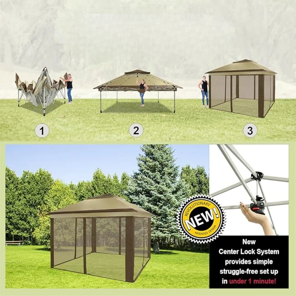 11x11 ft. Pop-Up Instant Gazebo, Outdoor Portable Steel Frame 2-Tier Top Canopy/Tent with Netting and Carry Bag, Patio Gazebos