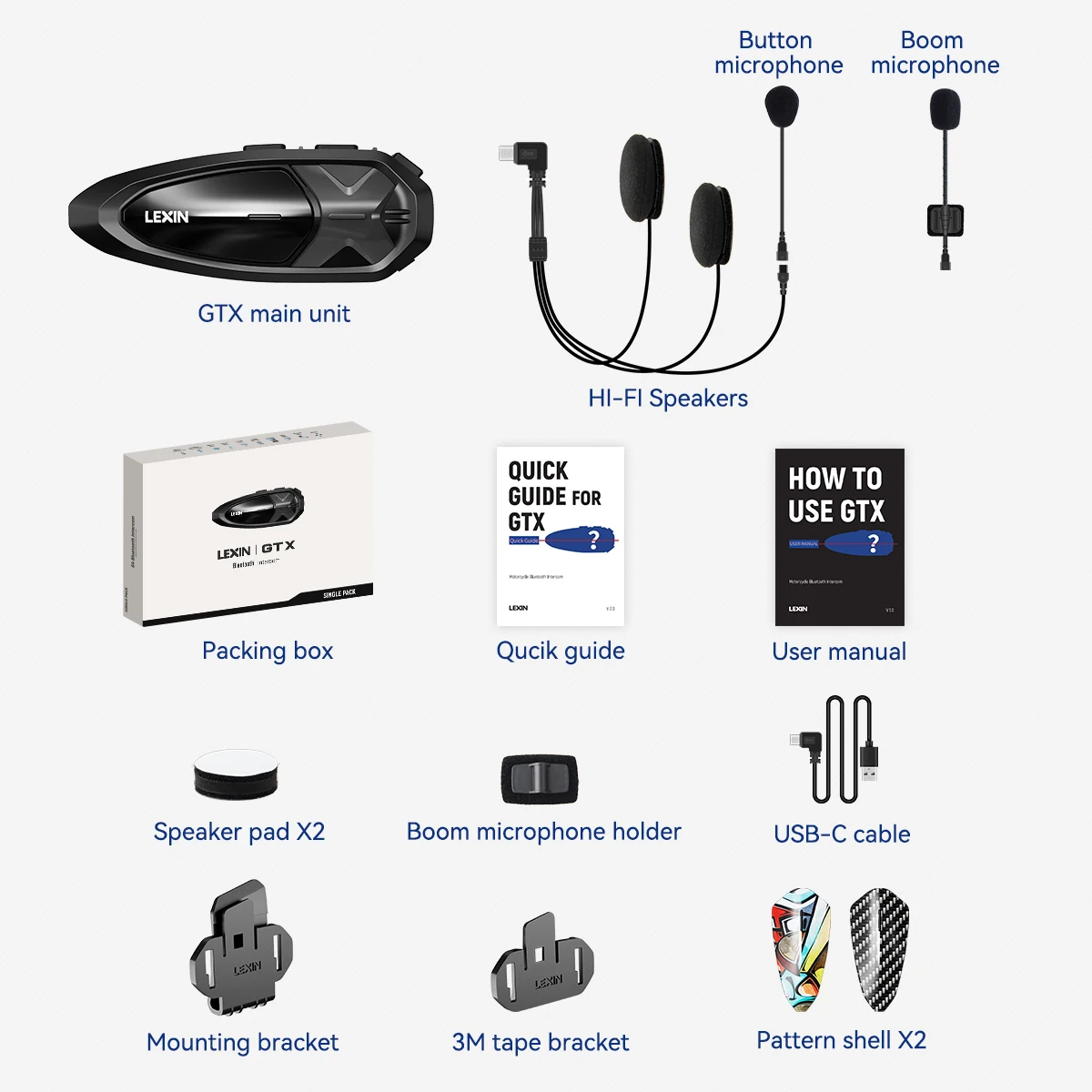 Lexin GTX Intercom Bluetooth For Motorcycle Helmet Headset Support