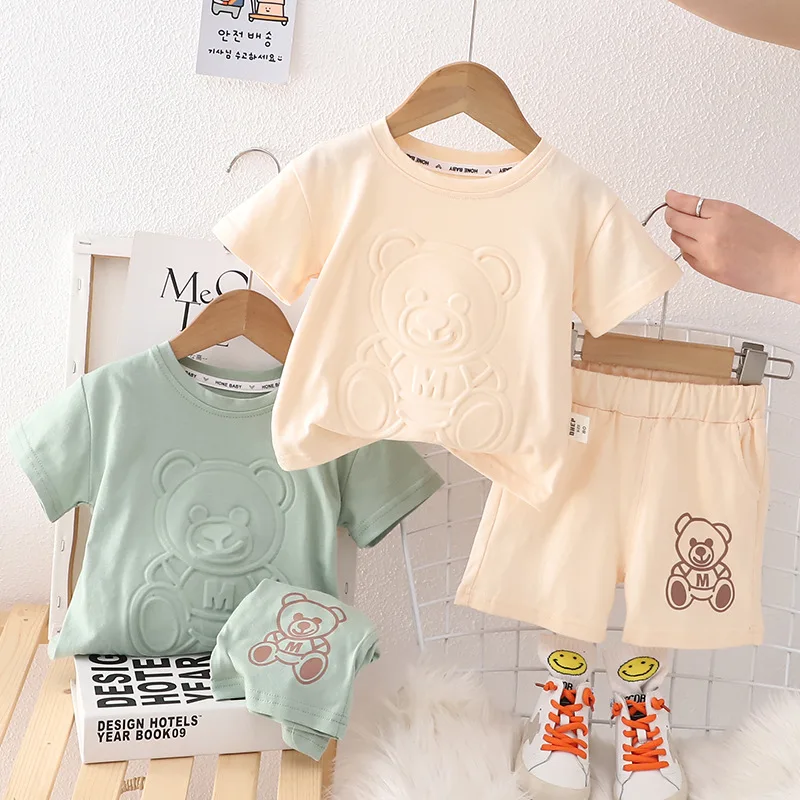 

Summer Baby Sets Children Round Neck Casual Top Suit 2024 New Boys Fashion Short-Sleeved Pants Animal Pattern Two-Piece 12M-5Y