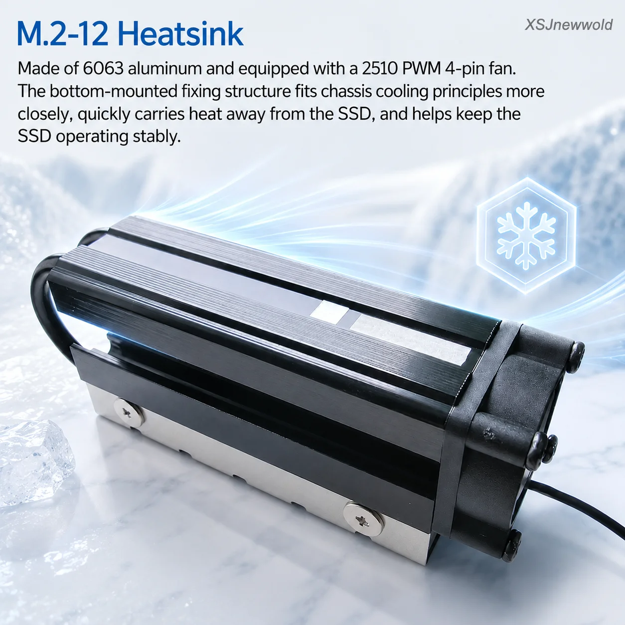 XSJnewwold Active M.2 2280 SSD Heatsink Cooler 5.0 – High-Performance Heat Dissipation for PCIe 5.0 NVMe Solid State Drive