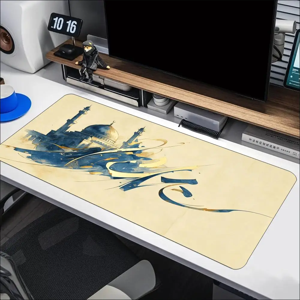 Extra Large Gaming Mousepad Blue Gold Abstract Ink Art Desk Mat Thickened Non Slip Locked Edge Keyboard Pad for PC Computer