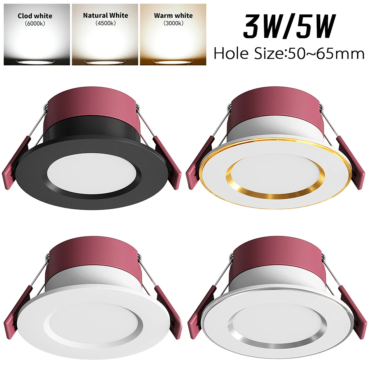 

1/4pcs LED Downlight 220V Ceiling Light 3W Recessed Led Down Light Round Panel Light Spotlight Indoor Living Room Lighting