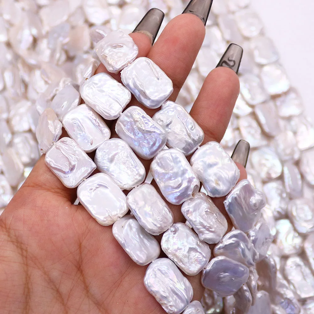 

Flat Rectangular White Freshwater Baroque Straight Hole Loose Pearls 1 Strand DIY Fashion Women's Necklace Bracelet Jewelry Gift