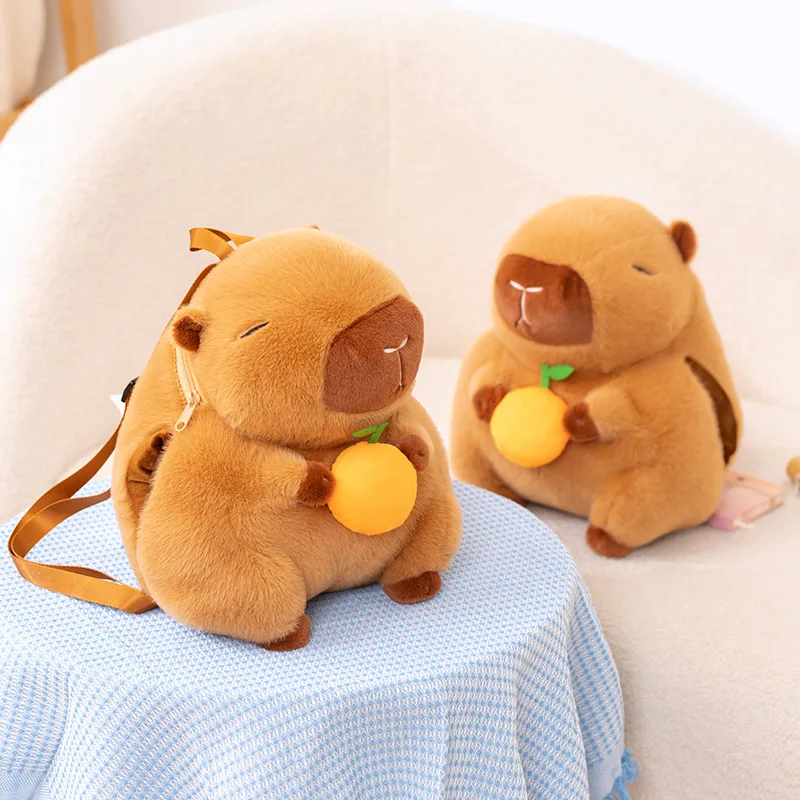 33x30cm Bruine Capibara Pluche Rugzak Gevuld Fuzzy Cartoon Dier met Gaten Warme Handen Plushie Portemonnee Aanwezig