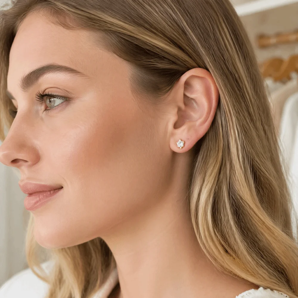 3mm/4mm TOP Ear Piercing Tool Kit Stars Rhinestone Inlay Rhinestone Stud Earrings Stainless Steel Minimalist Ear Piercing Tool