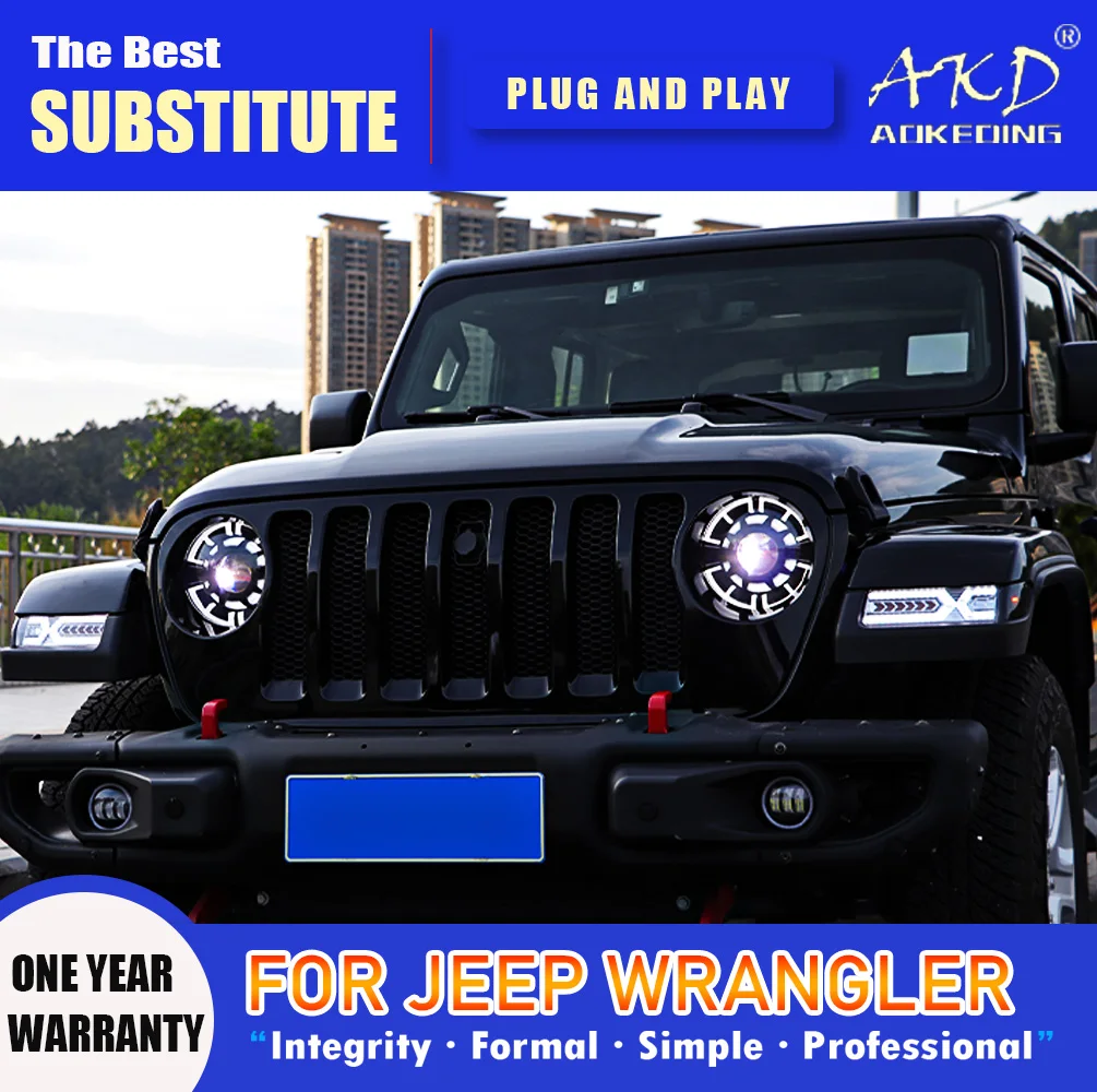 AKD Head Lamp for Jeep Wrangler LED Headlight 2018-2021 Headlights Wrangler DRL Turn Signal High Beam Angel Eye Projector Lens