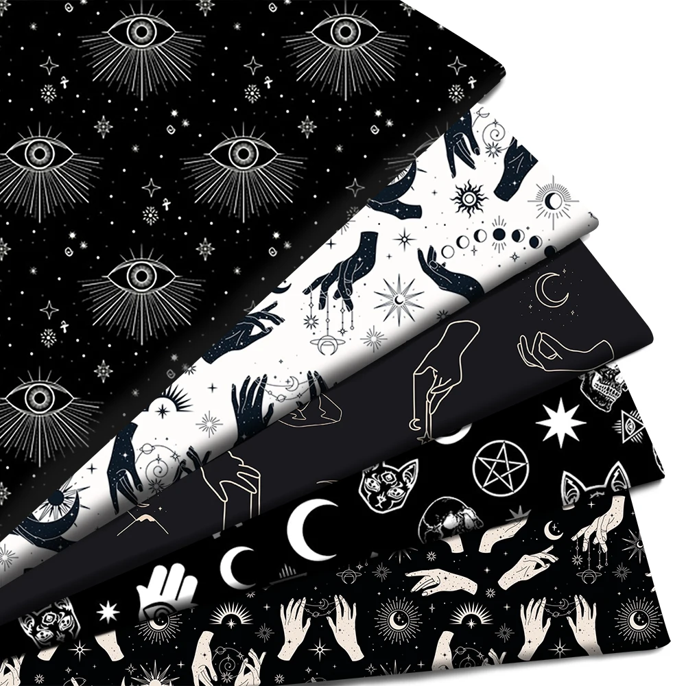 Ouija Hand Cat Eyes Moon Printed Polyester Pure Cotton Material By the Meter Patchwork Tissue Sewing Quilting Fabrics Needlework