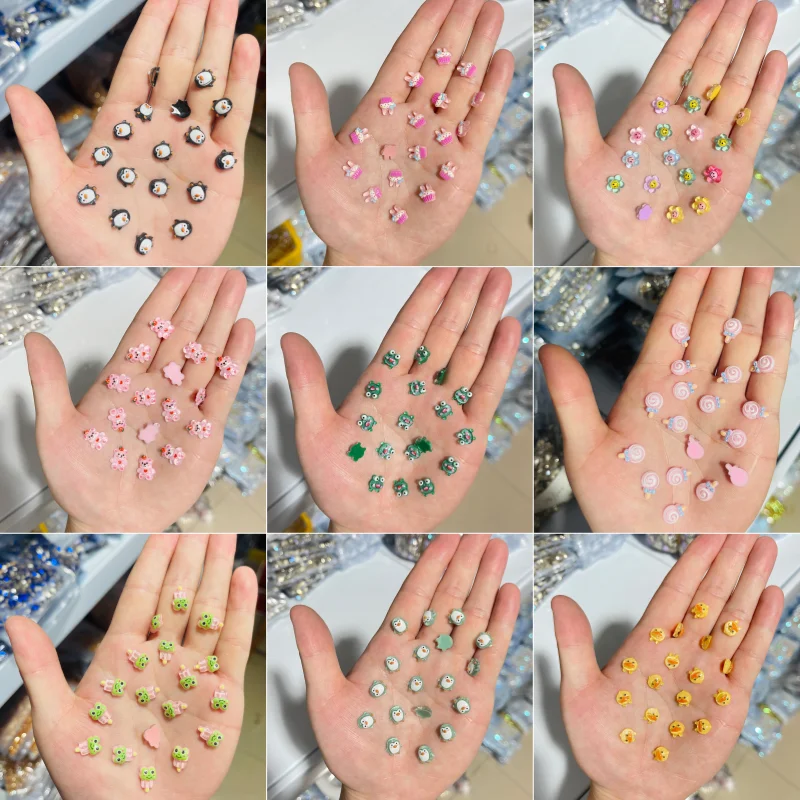 

50Pcs New Resin Mini Cartoon Nail Art Accessories Cute Frog Rabbit penguin Series Nail Charms Flat Back DIY Manicure Deco Parts