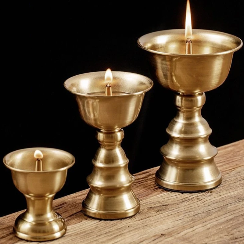 Buddhist Alloy Candle Cup Flower Bronze Polishing Candlestick Tibetan Tantric Wedding Lamp Holde Home Altars Desktop Decorative