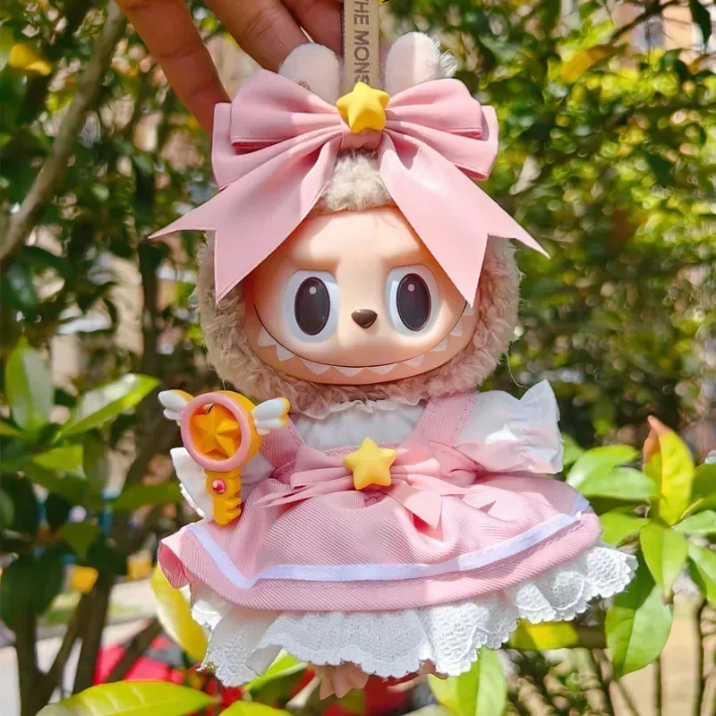 Per 17 cm labubu bambola vestito vestiti orso etichetta cappello amore maglione set decorazione carina piccoli vestiti