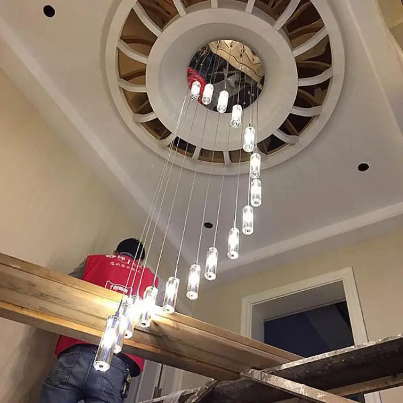 1-6M stairwell Pendant Lamp crystal pendant chandelier spiral stair lighting Long staircase Crystal column lamp G4 led lustre
