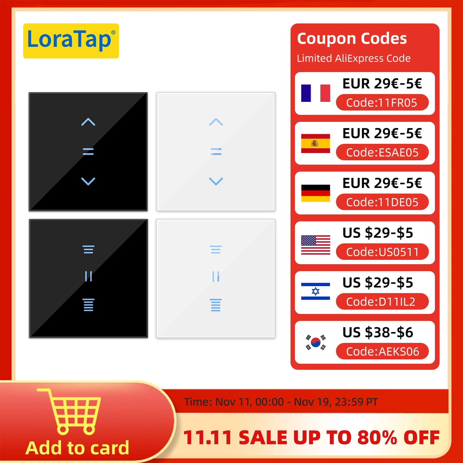 

LoraTap Tuya Smart Life WiFi Curtains Blinds Switch Roller Shutters Motor Switch Backlight Style Google Home Alexa Voice Control