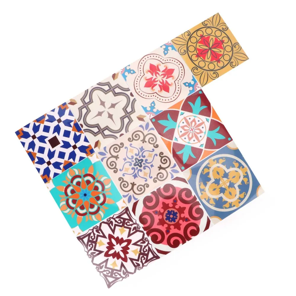 15x15cm Ceramic Tile Stickers Oil Proof Waterproof Peel and Stick Tile Thick PVC Mirror Finish Self Adhesive Wall Decals