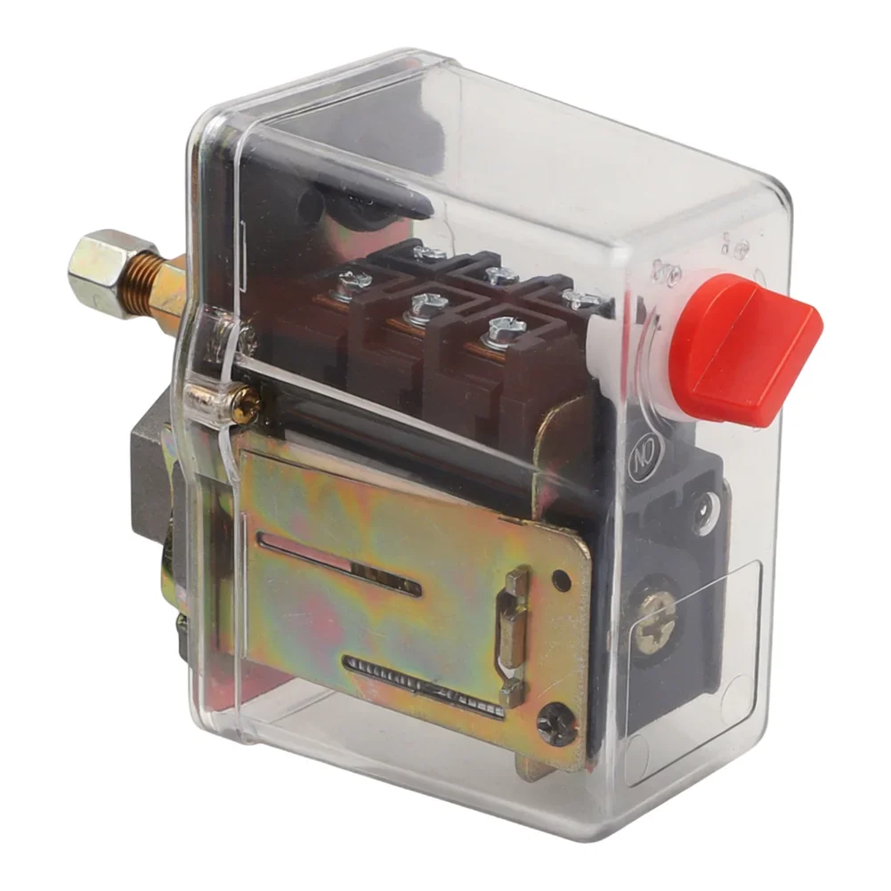 380V 400V Three Phase Air Compressor Pressure Control Switch 3 Wire Terminal 5-8 BAR Adjustable Range Black Plastic