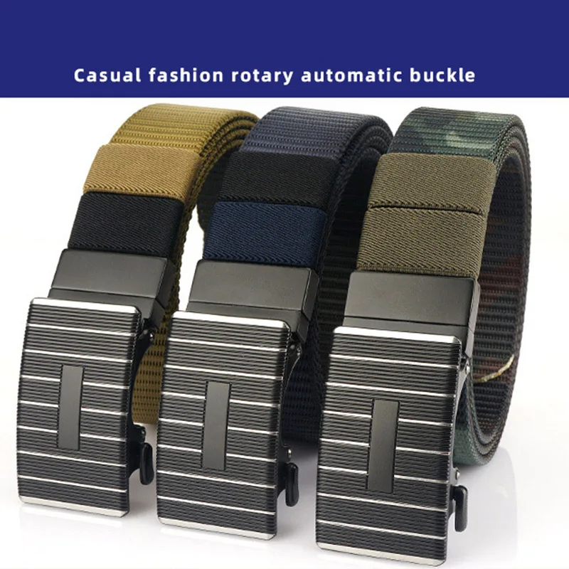 

New Automatic Buckle 3.5cm Toothless And Perforated Nylon Belt Korean Edition Simplified Men's Tactical Hunting Training Belt