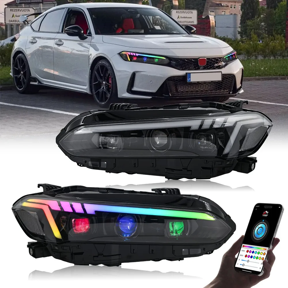 

Pair RGB Head Front Lamps For 2022-2025 Honda Civic Full LED Headlights Assembly
