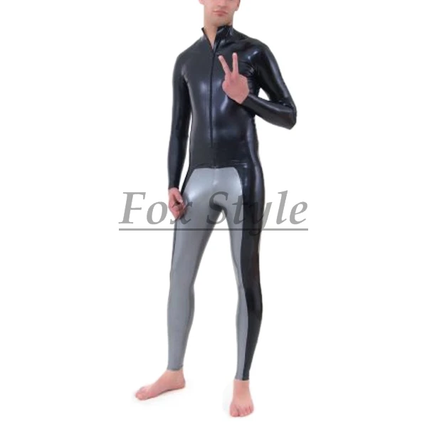 Free shipping latex suit sexy latex rubber leggings with latex long sleeves shirt