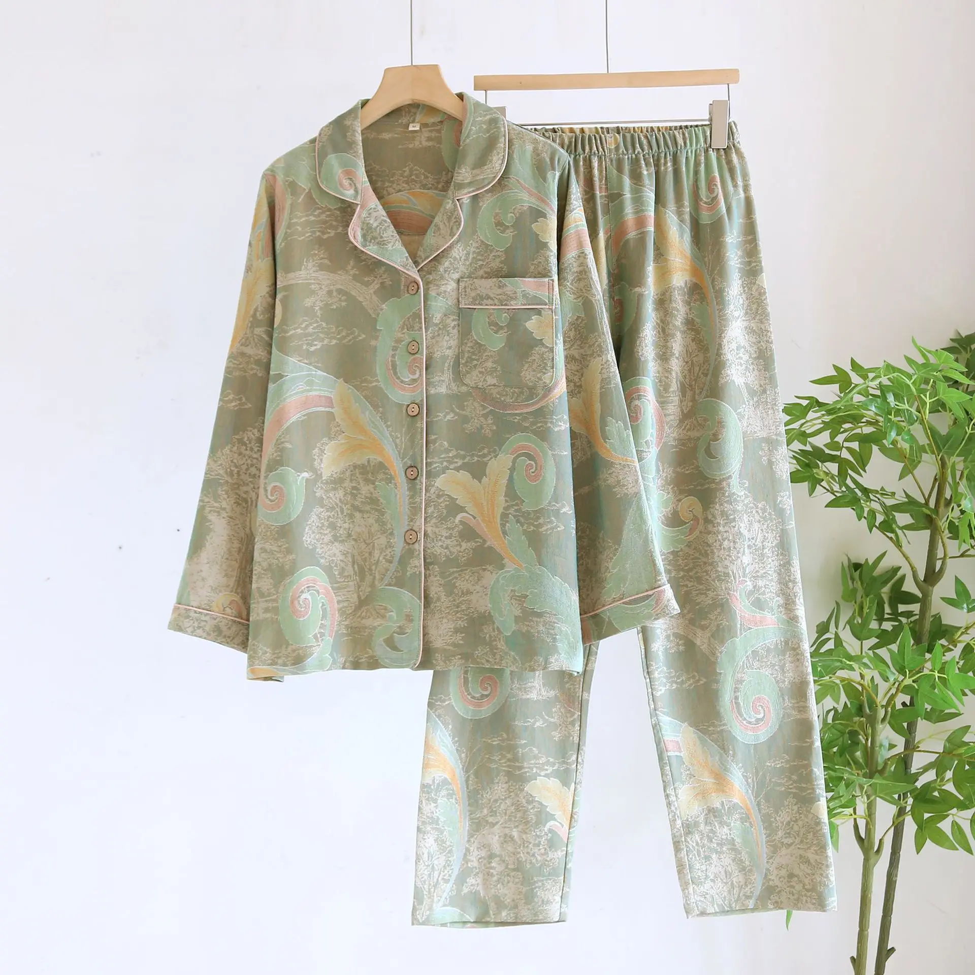 Couple Sleepwear Two-Piece Floral Print Cotton Pajamas Set Woman Nightwear 2024 Autumn New Long Sleeve Night Wear Female