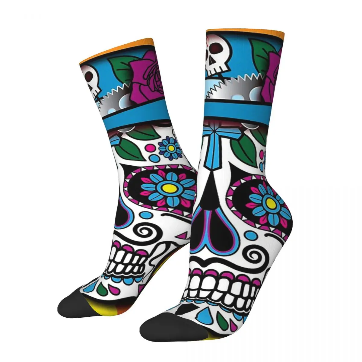 Sugar Skull Day Of The Dead Fire Sugar Skull Poster Men Women Socks Windproof Novelty Spring Summer Autumn Winter Stockings Gift