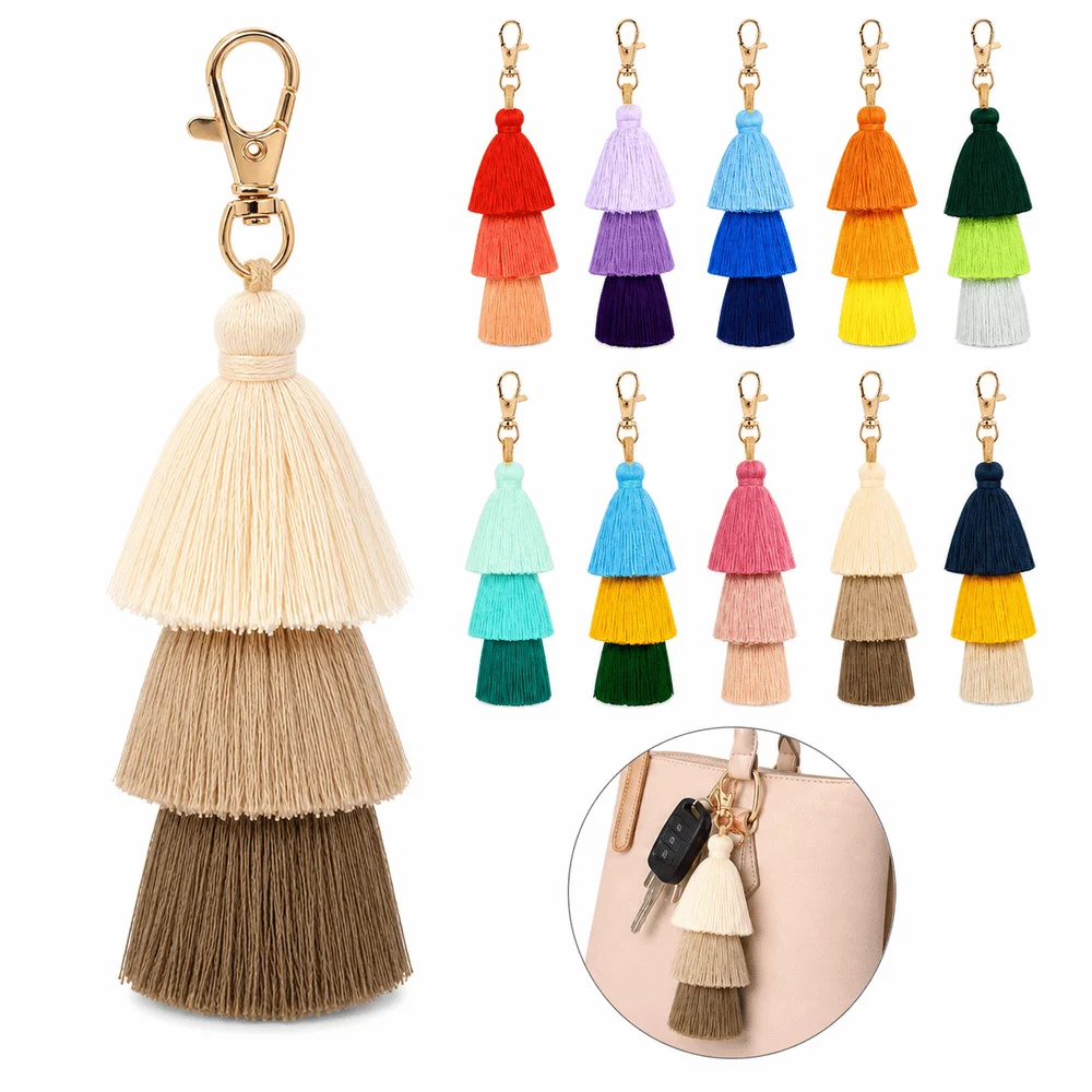 New Bohemian Tassel Keychain Triple Layer Handmade Purse Charm Multicolor Luxurious Car Key Ring Bag Accessories
