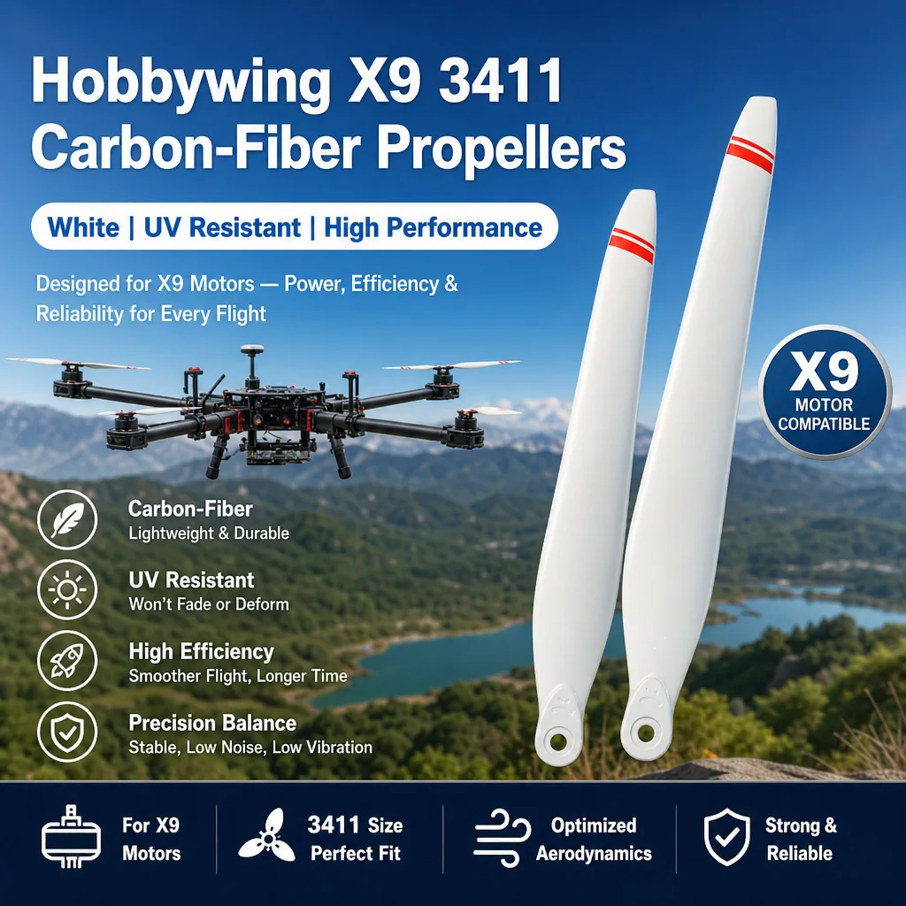 

Hobbywing X9 3411 Carbon-Fiber Propellers White UV Resistant Drone Blades
