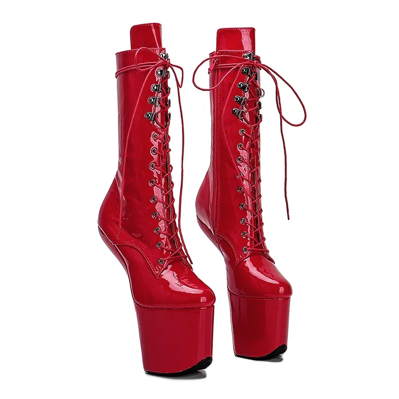 Leecabe Patent PU Upper  Trendy fashion Platform Ankle Boots Sexy Exotic heelless pole dance shoes