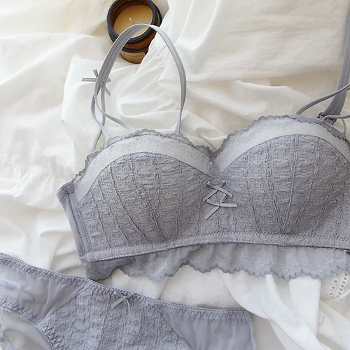 Imagen 2 del producto Sujetador de encaje sin aros sin costuras, pechos pequeños, realce de una pieza, cierre trasero Sexy, ropa interior con tres ganchos y ojos, copa para mujer