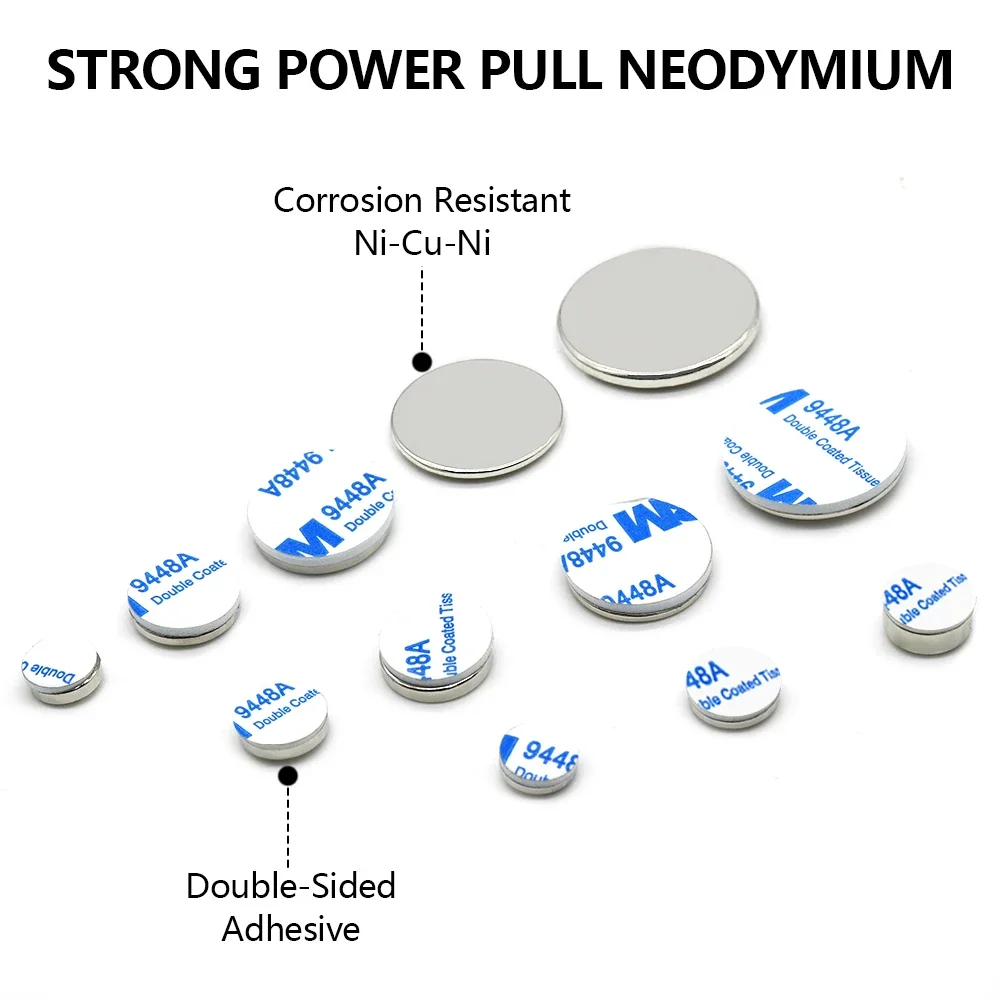 N35 초강력 네오디뮴 자석 양면 접착제 NdfeB 강력 영구 자석 냉장고 자석